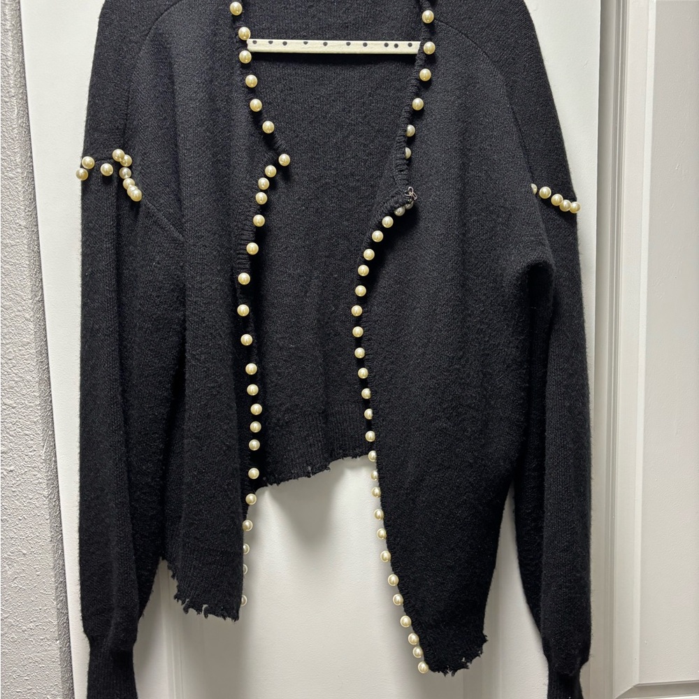 Elegant Black Pearl-Embellished Sweater